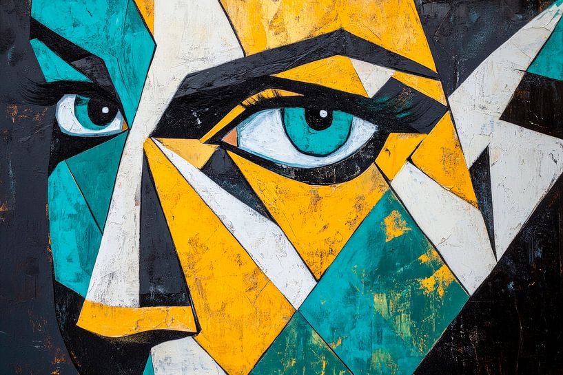 Colourful geometric face patterns by Poster Art Shop