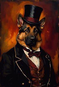 Deutscher Schäferhund im viktorianischen Kleid