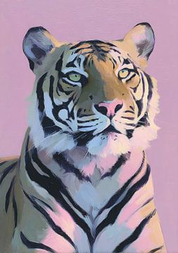 Portrait de tigre sur fond lavande sur Niklas Maximilian