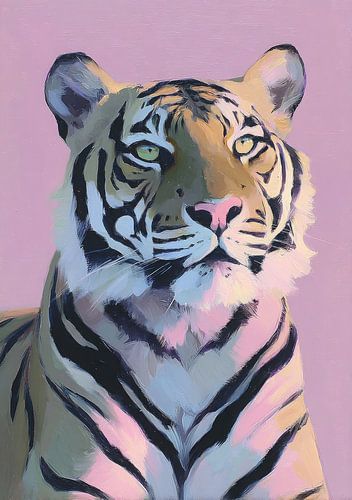 Tijgerportret voor lavendelachtergrond