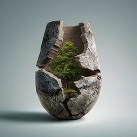 Grüner, hoher Baum in einer hohen Vase von TheXclusive Art