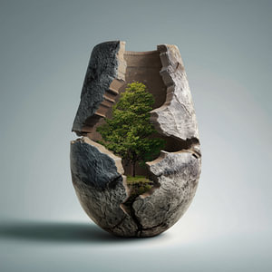 Grüner, hoher Baum in einer hohen Vase