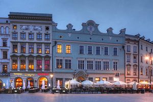 Vieilles maisons, crépuscule, marché principal, Cracovie