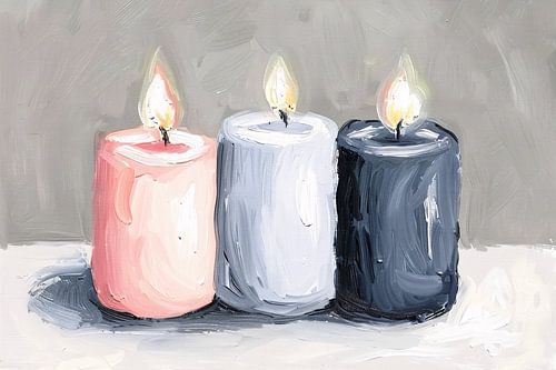 Aquarel schilderij van drie brandende kaarsen