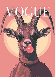 goat Stylish wearing sunglasses blowing pink bubble gum vogue poster by Cross