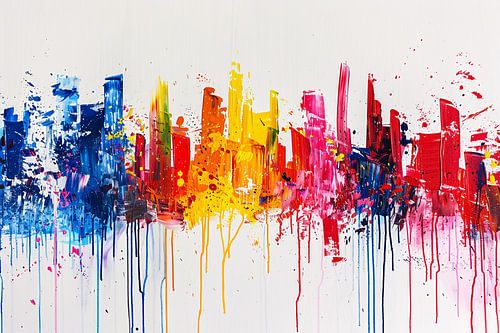 Abstracte kleurrijke skyline op witte achtergrond