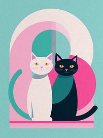 Pair of cats in a colourful interplay of shapes by Mixed media vector arts