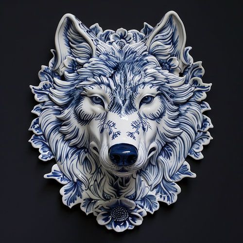 Blason bleu de Delft avec un loup sur Christian Ovís