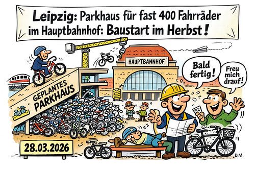 Leipzig Bicycle Car Park - Cartoon