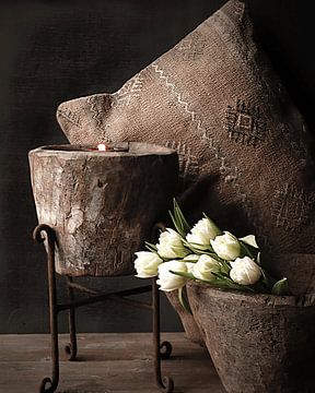 Image old wooden mortar India by Anneke Herbers Muurdecoratie
