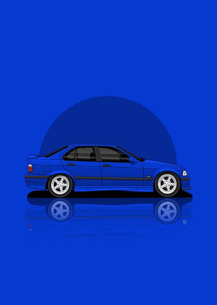 Kunstauto 1997 BMW M3 E36 blauw van D.Crativeart