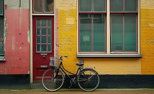 Fahrrad, bunte Gebäude