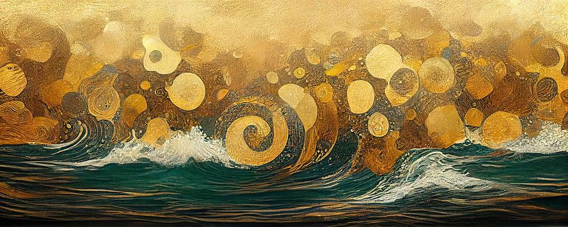 Een woeste zee in de stijl van Gustav Klimt van Whale & Sons