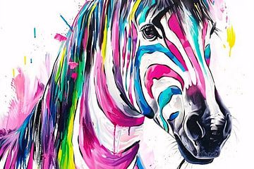 Kleurrijk abstract schilderij van een zebra van De Muurdecoratie
