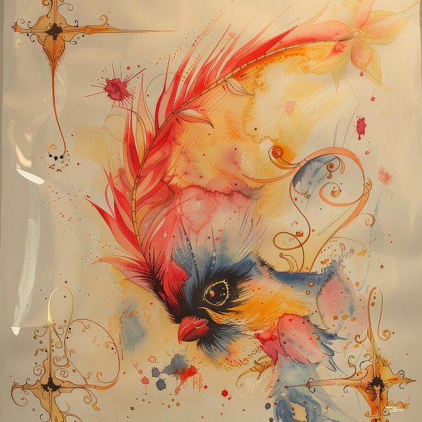 Aquarell eines Vogels von Gelissen Artworks