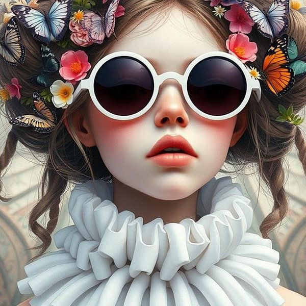 a portrait girl with butterflies flowers old master modern. by J.a Dijkstra