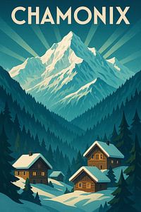 Chamonix Art Deco Poster - Alpines Abenteuer