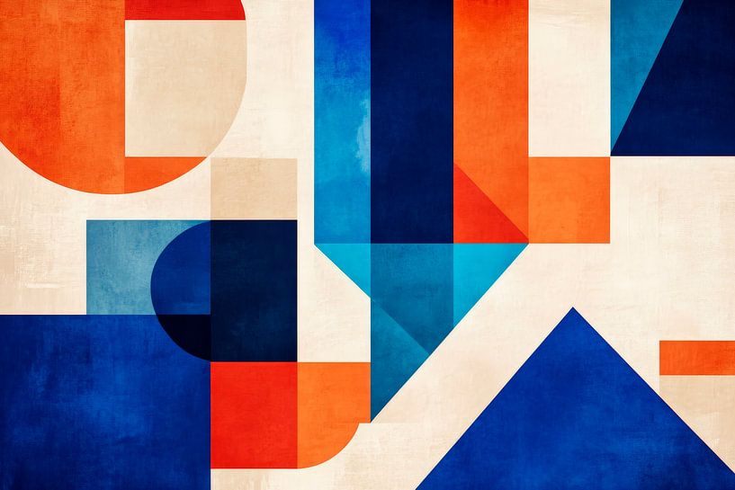 Jeu de couleurs géométriques en bleu et rouge par Poster Art Shop