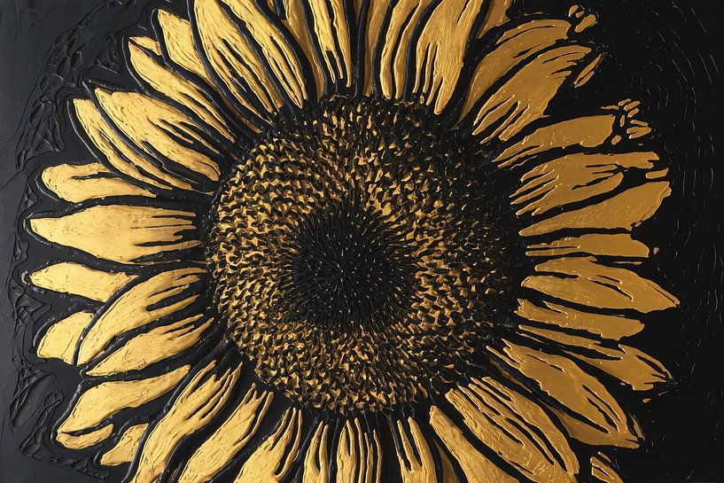 Goldene Sonnenblume auf Schwarz von Imperial Art House