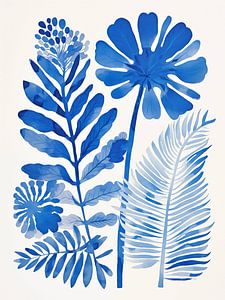 Bloem en bladeren Indigo blauw