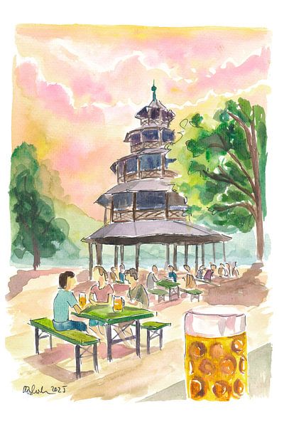 Chinese Tower in the English Garden Munich Late afternoon Relaxing by Markus Bleichner