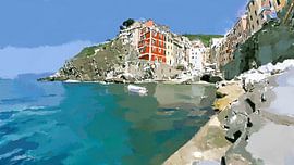 Pawing at the Water at Riomaggiore – Modern Impressionist Digital Painting by VenVision Art