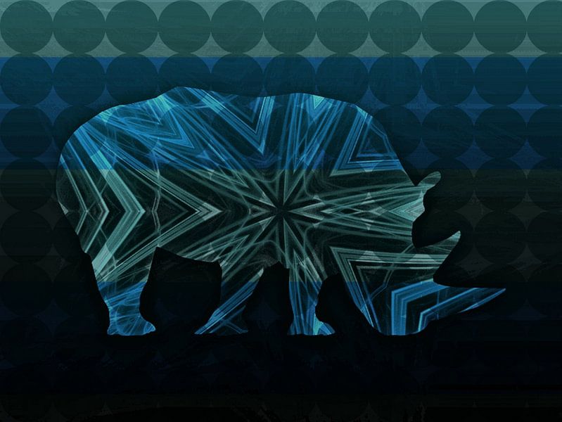 Blauwe Neushoorn Abstract von Nicky`s Prints