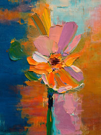 Kleurrijke abstracte bloem in levendige blauw- en oranje tinten