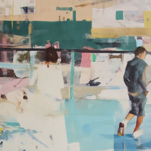 Peinture abstraite "Déambulation dans la ville".