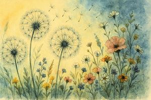 Pusteblumen mit Wildblumen
