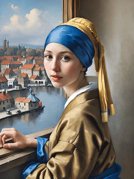 La jeune fille à la boucle d'oreille en perles inspirée de Johannes Vermeer sur Jolique Arte