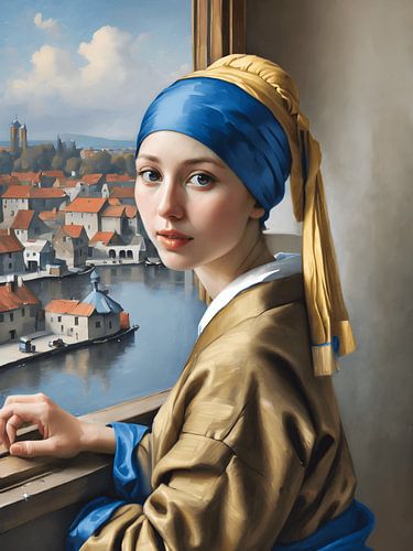 Geïnspireerd portret van het meisje met de parel Johannes Vermeer