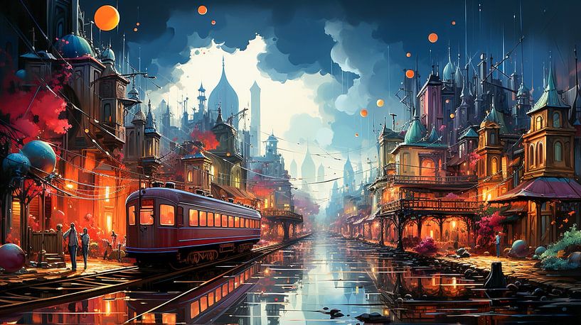 abstrakte Malerei Stadt bei Nacht von Animaflora PicsStock