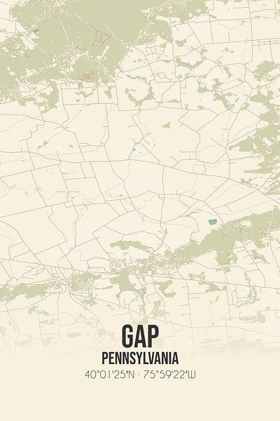 Vintage map of Gap (Pennsylvania), USA. by Prints of Place