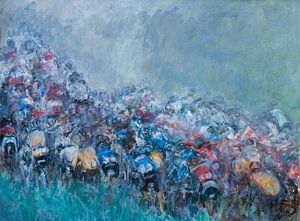 Peloton de cyclistes gravissant l'étape de montagne du Tour de France sur Paul Nieuwendijk
