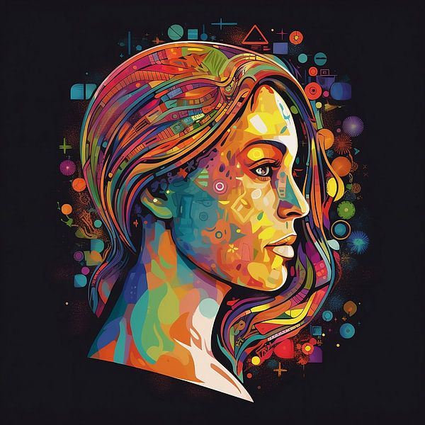 Frau, Profil, abstrakt, bunt von Jan Bechtum