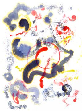 Rode werveling abstracte inktschilderij van Karen Kaspar