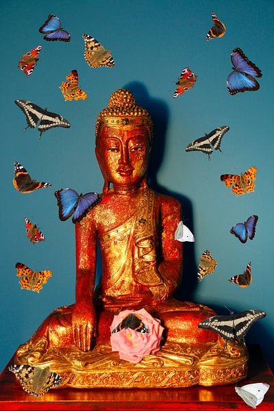 Boeddha omgeven door vlinders van Cora Unk