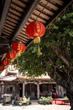 Lampion with a temple and tree in the background by Mickéle Godderis