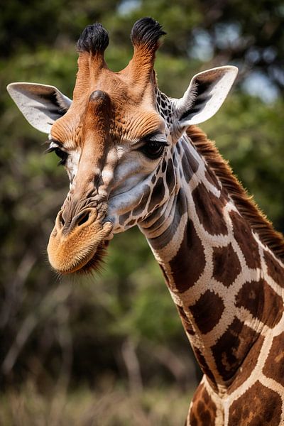 Detailed close-up of a wild giraffe by Art & Soul Creations