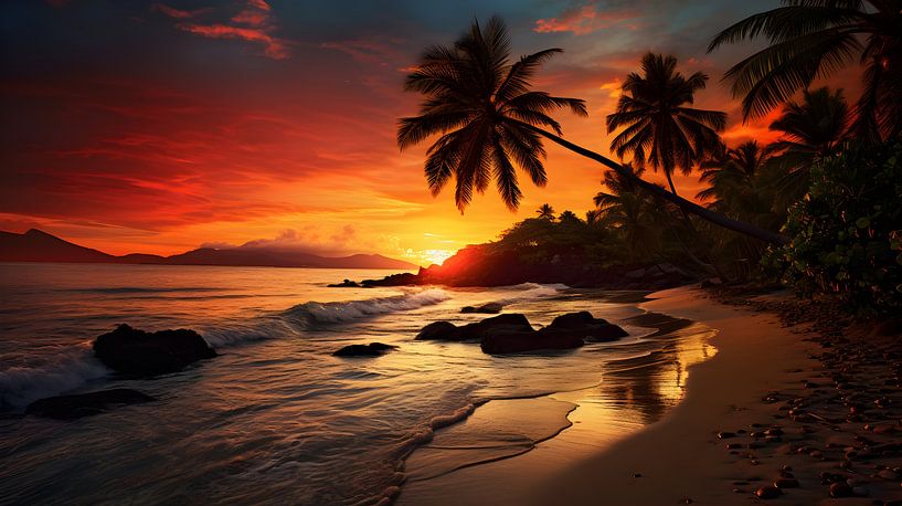 Coucher de soleil sur une île tropicale par Jan Bechtum