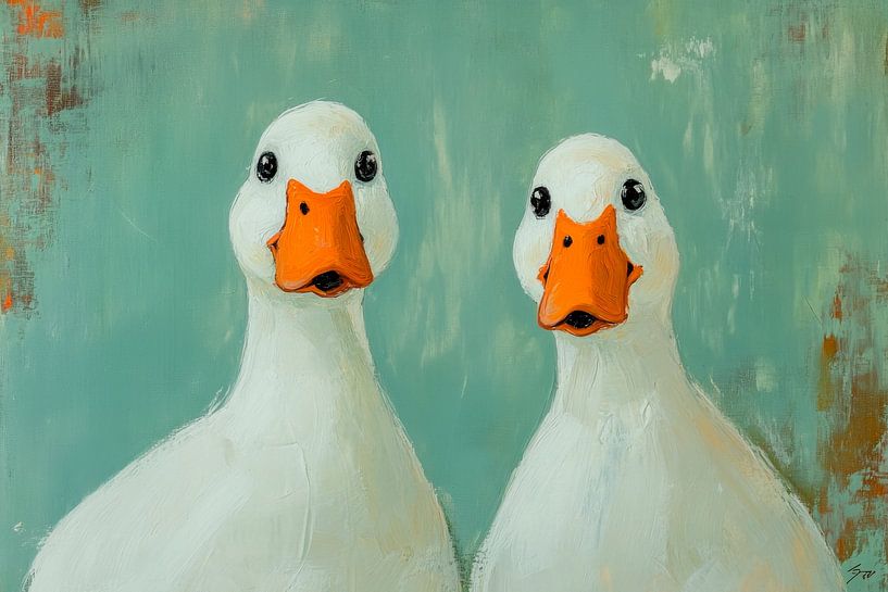 Pair of ducks on green by Poster Art Shop
