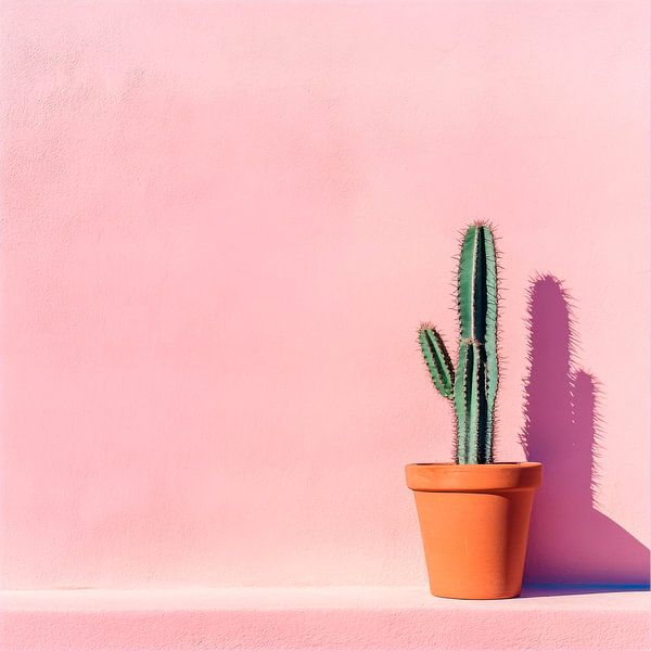 Kaktus vor pinker Wand von Poster Art Shop