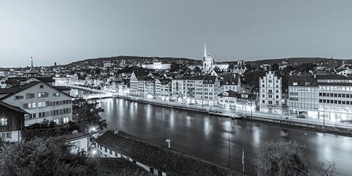 Zurich with Limmat and Limmatquai at night - Switzerland by Werner Dieterich