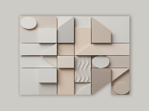 Japandi: Geometrisches Relief mit weichen Texturen in neutralen Farbtönen
