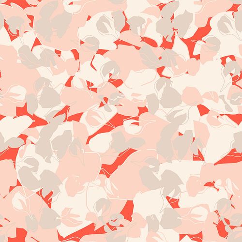 Fleur rétro. Art botanique abstrait en rose pastel, orange rouge et taupe clair.