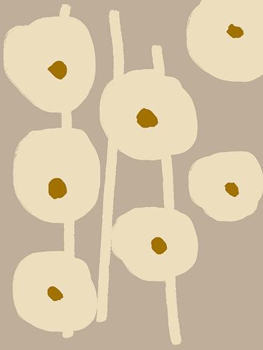 Botanische schetsen.  Witte en okergele Boho bloemen op grijs.