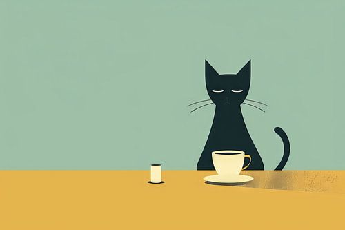 Koffiepauze met een kat
