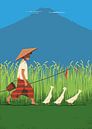 Entenhüter auf einem balinesischen Reisfeld von Eduard Broekhuijsen Miniaturansicht