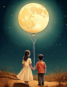 Kinder mit Luftballon in Mondform